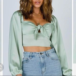 Princess Polly Green Tie Top